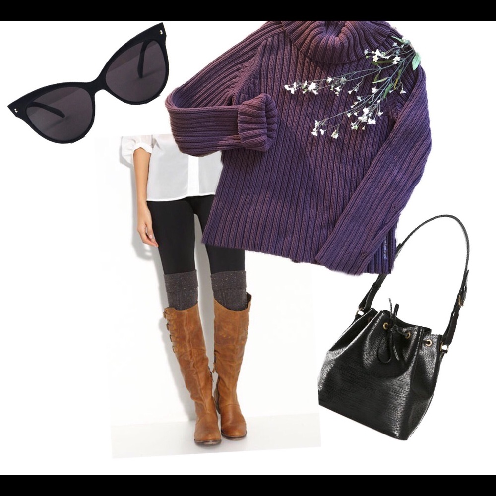 Calvin Klein purple cowl neck chunky sweater